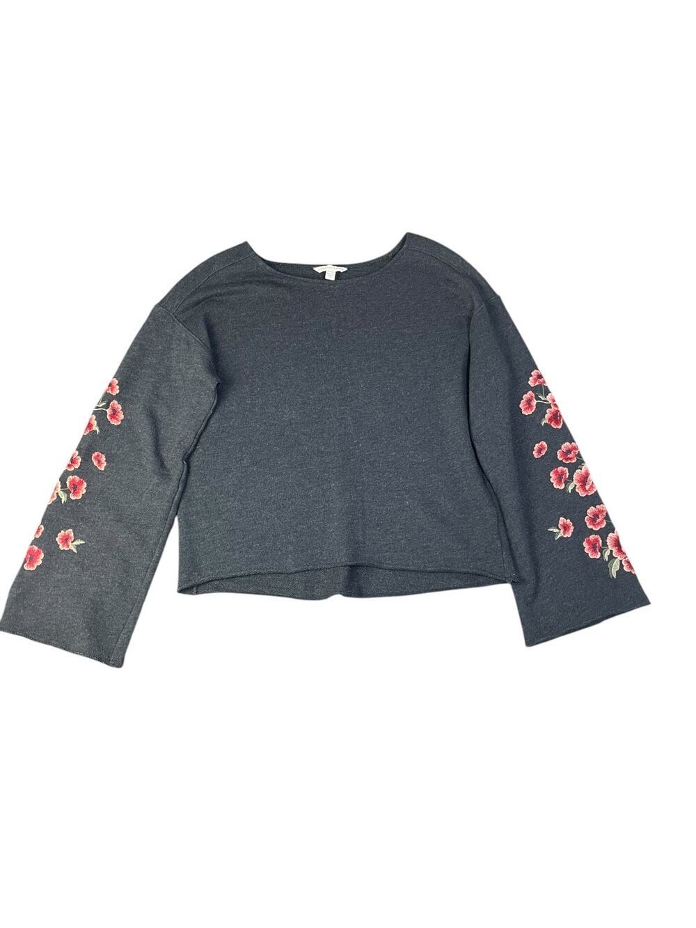 American Eagle Women’s Small Boho Floral Embroidered Sleeves Pullover Knit Top